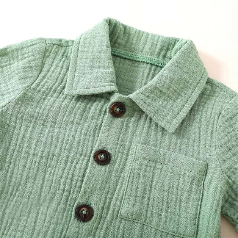 Toddler Baby 2-Piece Summer Set – Button Down Lapel Shirt & Shorts (0–3Y)