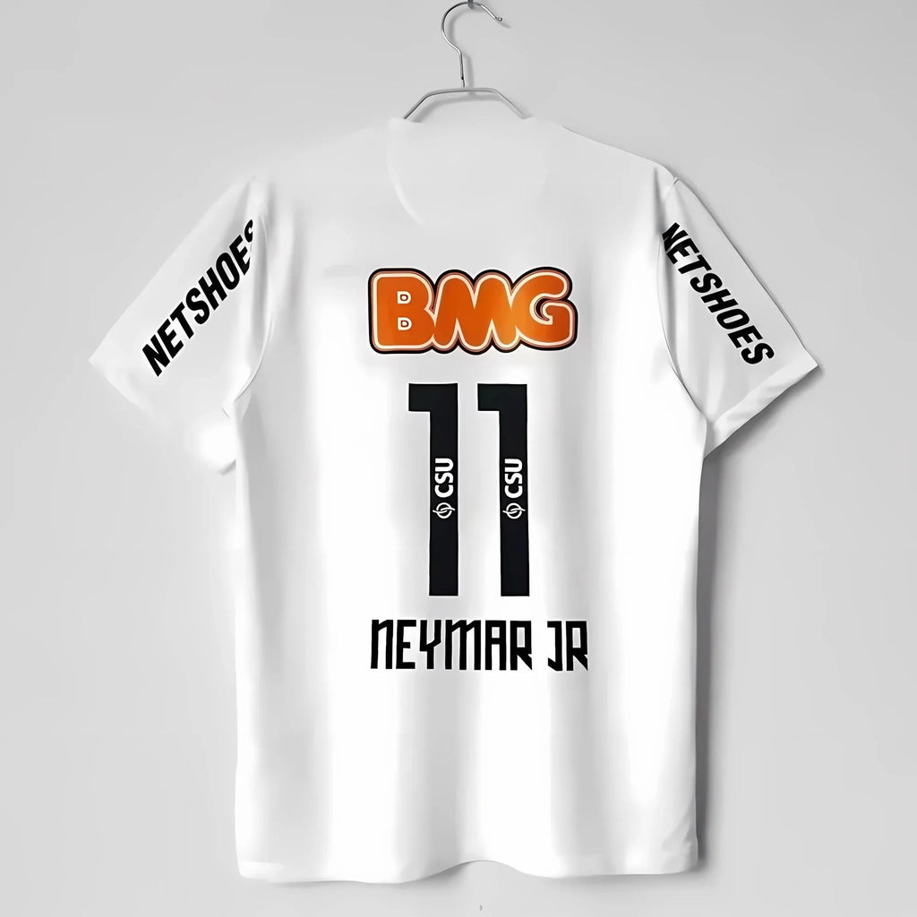BMG Neymar Jr 11 Official Soccer Jersey: White Short-Sleeve with NETSHOES Sleeve Print, Premium Football Fan Gear