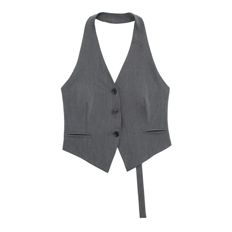 Women’s Crop Vest – Off Shoulder, Sleeveless, V‑Neck, Backless Summer Waistcoat