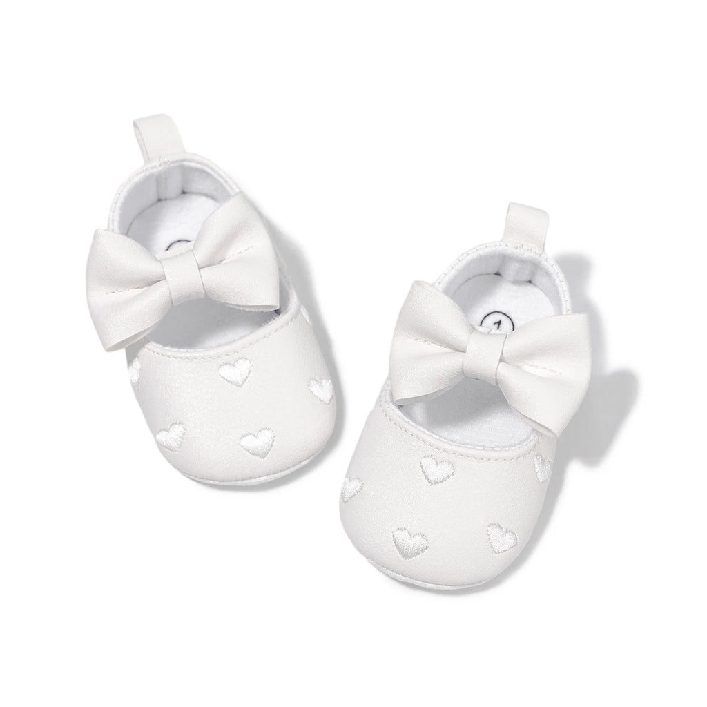 Meckior Baby Shoes Classic Dress Cute Bow-knot Heart Anti-slip Soft Sole First Walkers Infant Baby Girls Toddler Shoes 0-18m