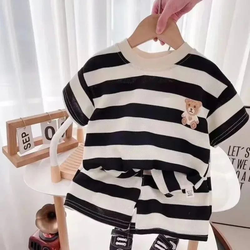 Kids' Striped T-Shirt & Shorts Set – Unisex Summer Tracksuit (Boys & Girls)