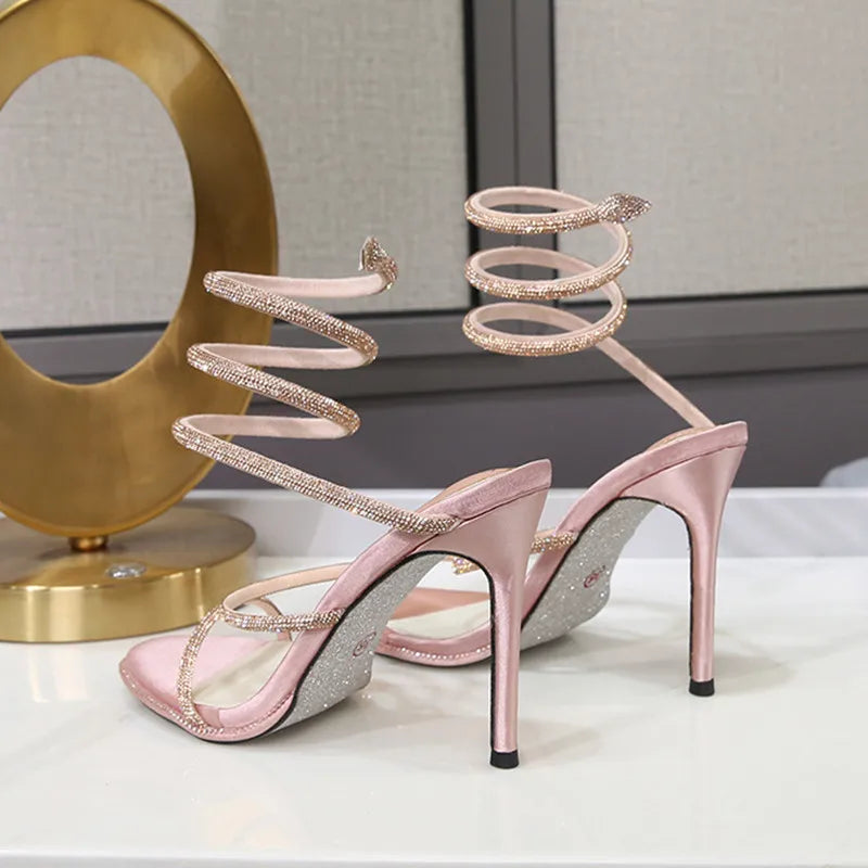 Women's Rhinestone Gladiator Sandals – Crystal High Heel Party Shoes (EU 35–42)
