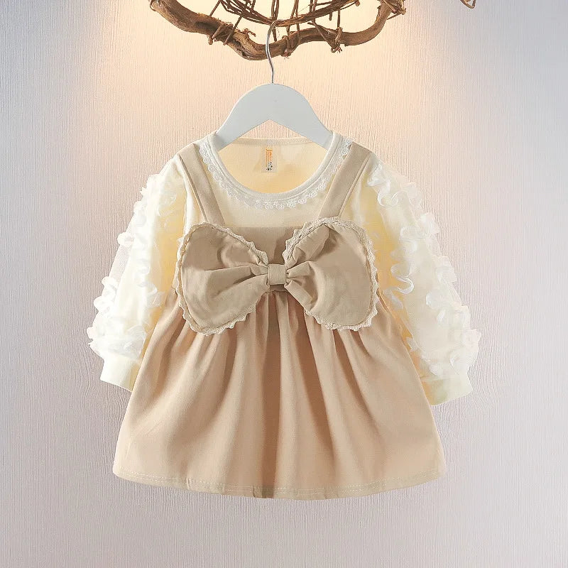 Baby Girl Winter Princess Dress – Lace Bow Puff Sleeve A-Line (0–2Y)