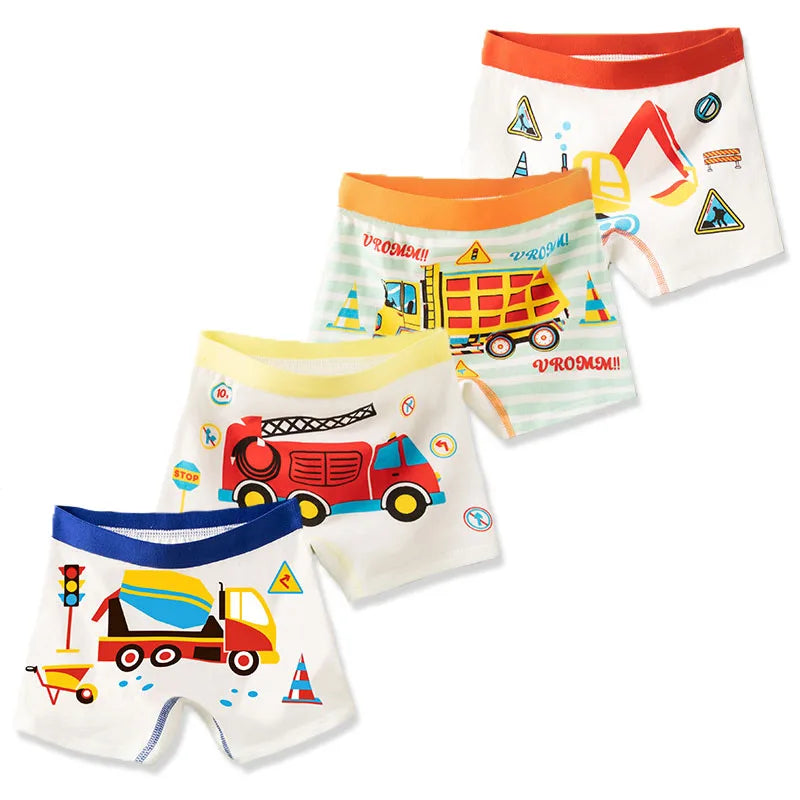 Boys' Cotton Boxer Briefs 4-Pack – Fun Print Kids Underwear (Ages 3–14)
