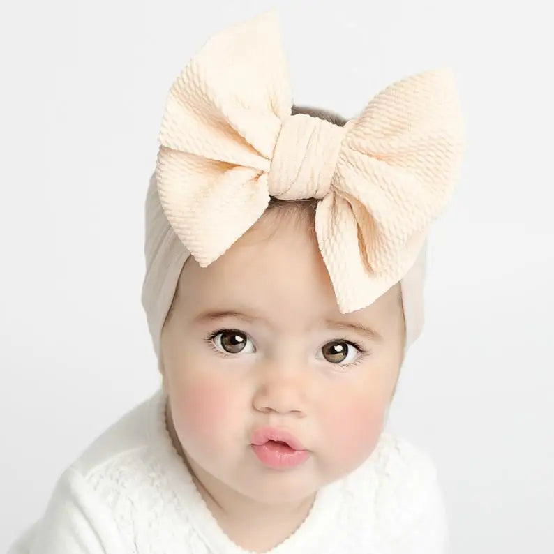 Baby Girl Big Bow Headband – Elastic Nylon Turban Headwrap (Newborn–3Y)