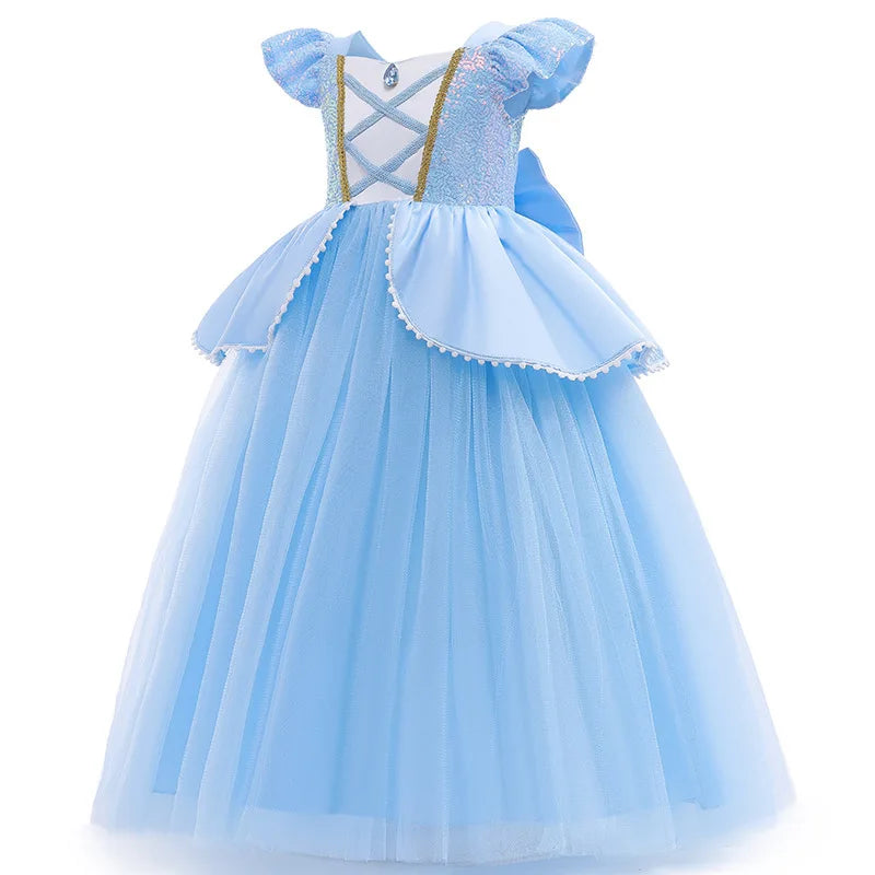 Girls' Cinderella Sequin Princess Dress – Costume with Crown & Gloves (2–10Y)