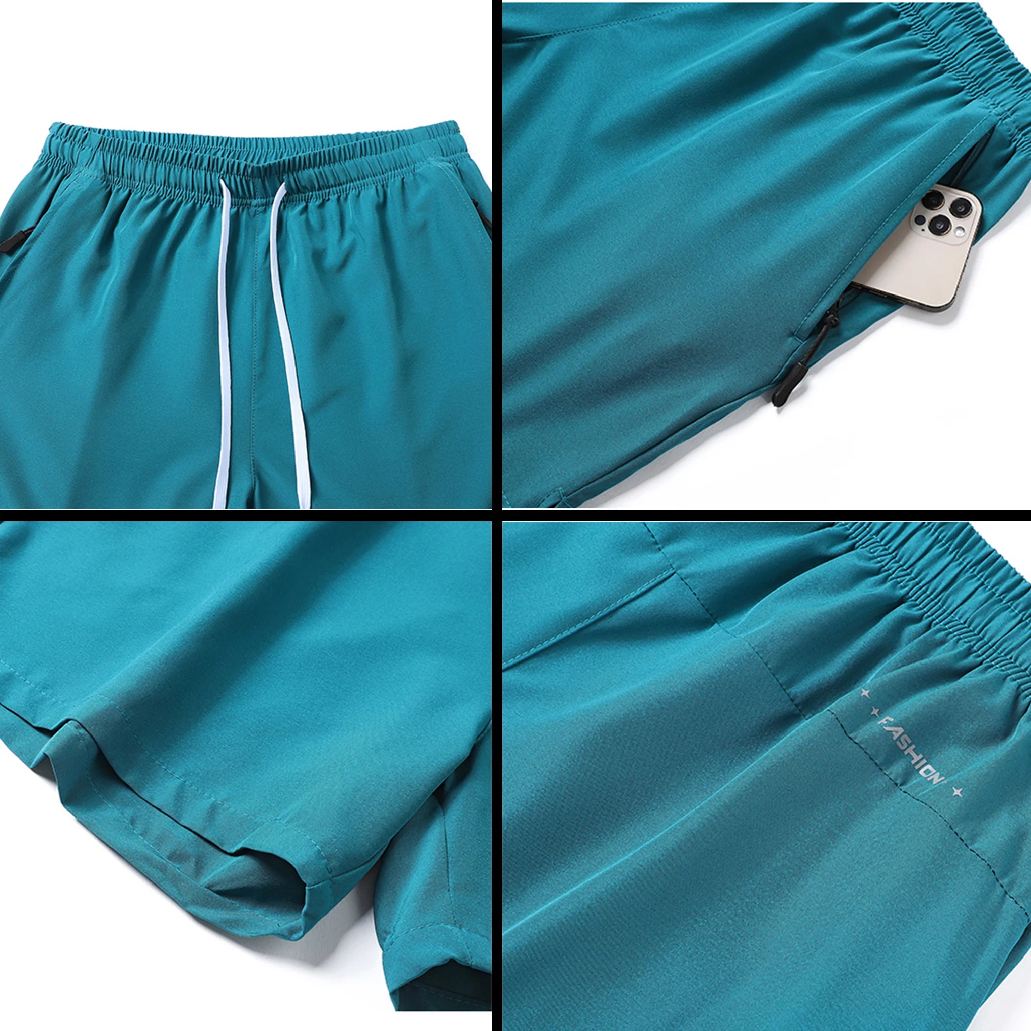 Men’s Quick Dry Running Shorts – Drawstring & Zip Pockets, Athletic Gym Wear