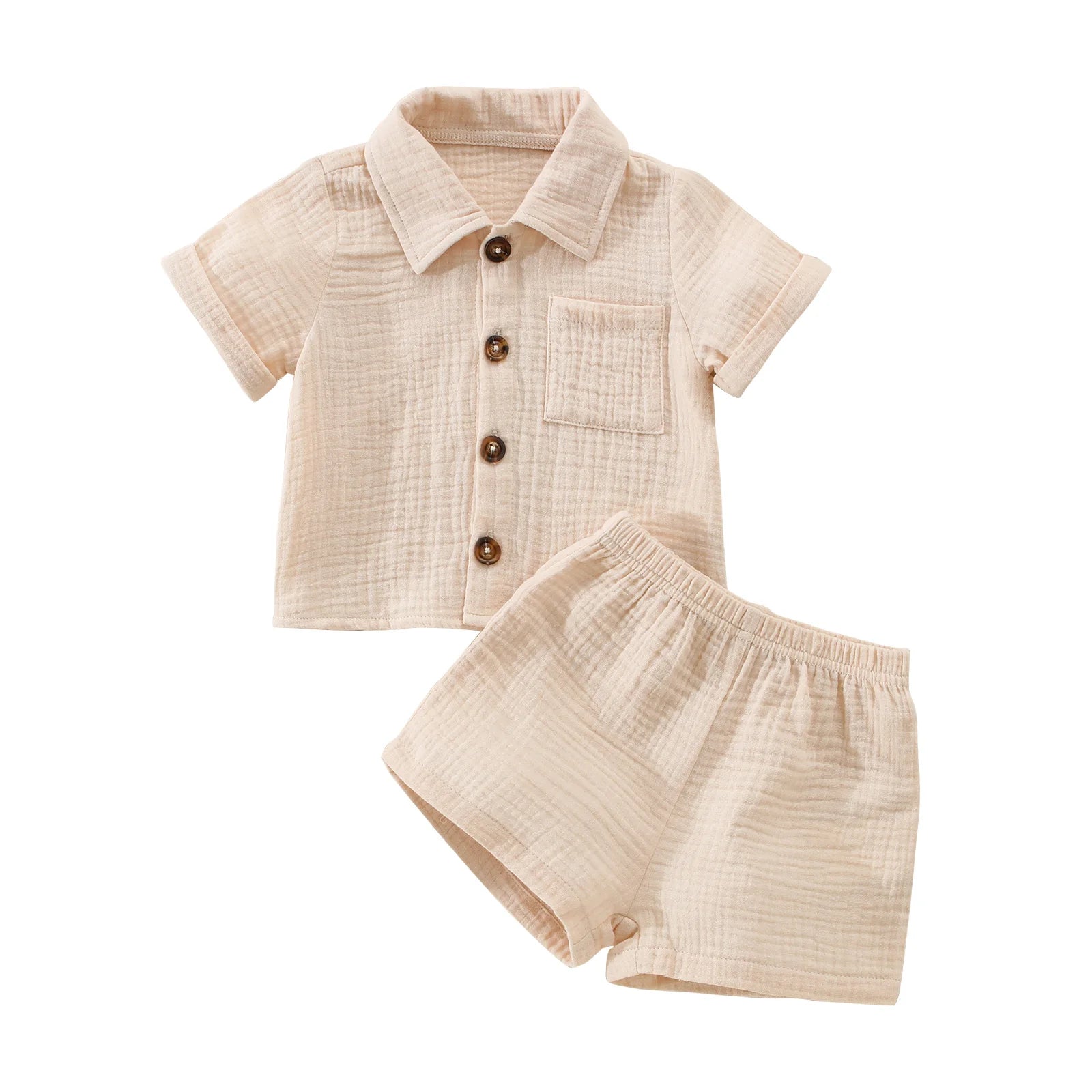 Toddler Baby 2-Piece Summer Set – Button Down Lapel Shirt & Shorts (0–3Y)