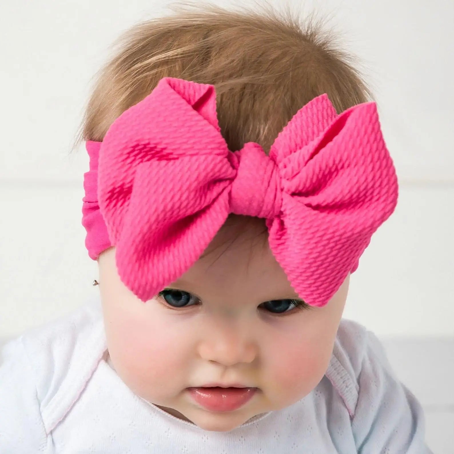 Baby Girl Big Bow Headband – Elastic Nylon Turban Headwrap (Newborn–3Y)