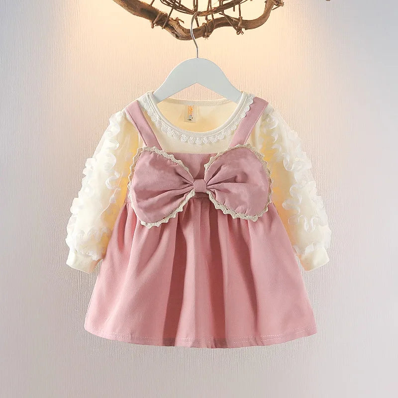 Baby Girl Winter Princess Dress – Lace Bow Puff Sleeve A-Line (0–2Y)