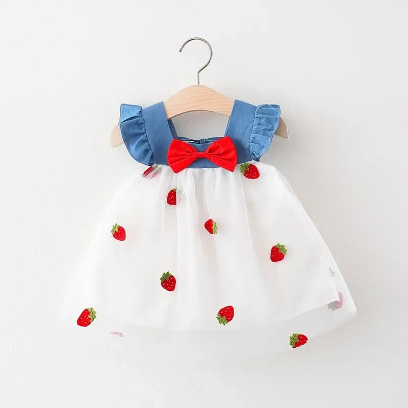Baby Girl Lace Cherry Dress – Puff Sleeve Flower Girl Wedding Dress