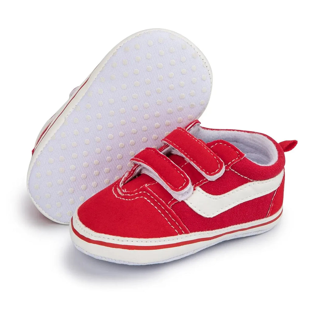 Baby Canvas Sneakers – Classic Stripe Anti-Slip First Walkers, Unisex (0–18M)