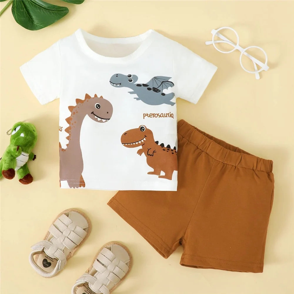 Baby Boy 2-Piece Dinosaur Set – Short Sleeve Top & Shorts (0–3 Years)
