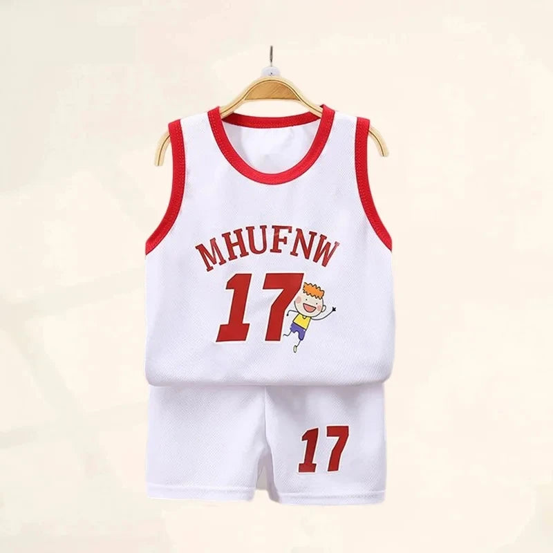 Kids' Summer Sports Set – Sleeveless Tank Top & Quick-Dry Shorts, Basketball Style