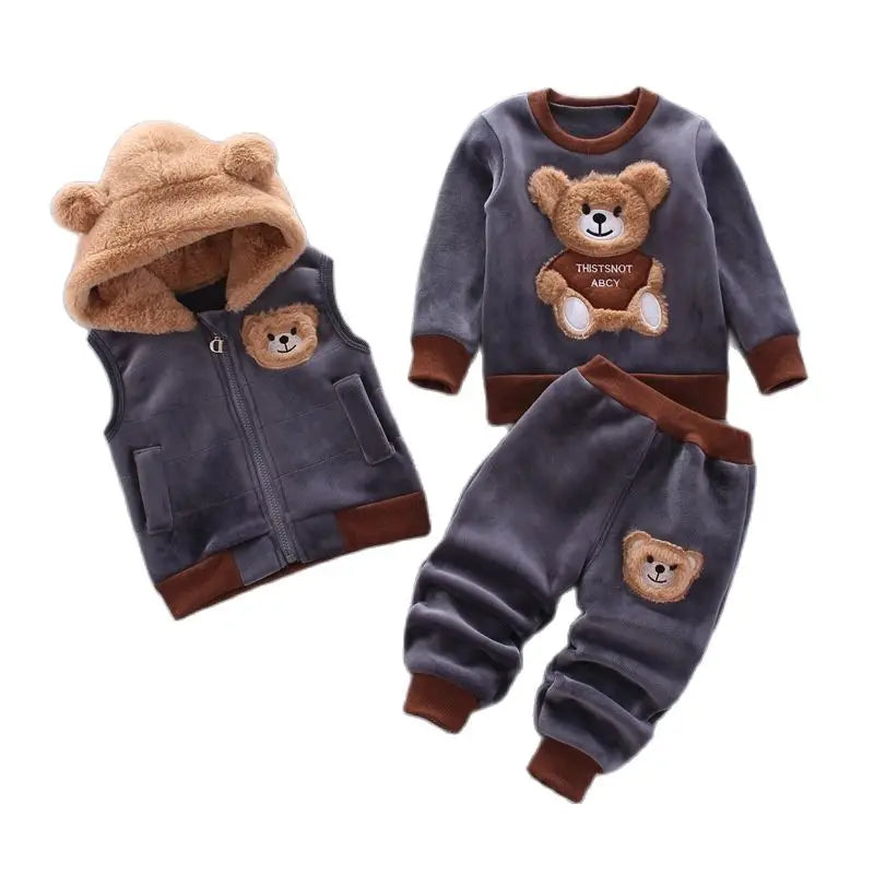 Baby Kids 3-Piece Fleece Outfit – Hooded Coat, Top & Pants Set (12M–4T)