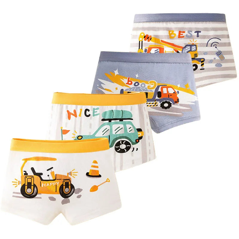 Boys' Cotton Boxer Briefs 4-Pack – Fun Print Kids Underwear (Ages 3–14)