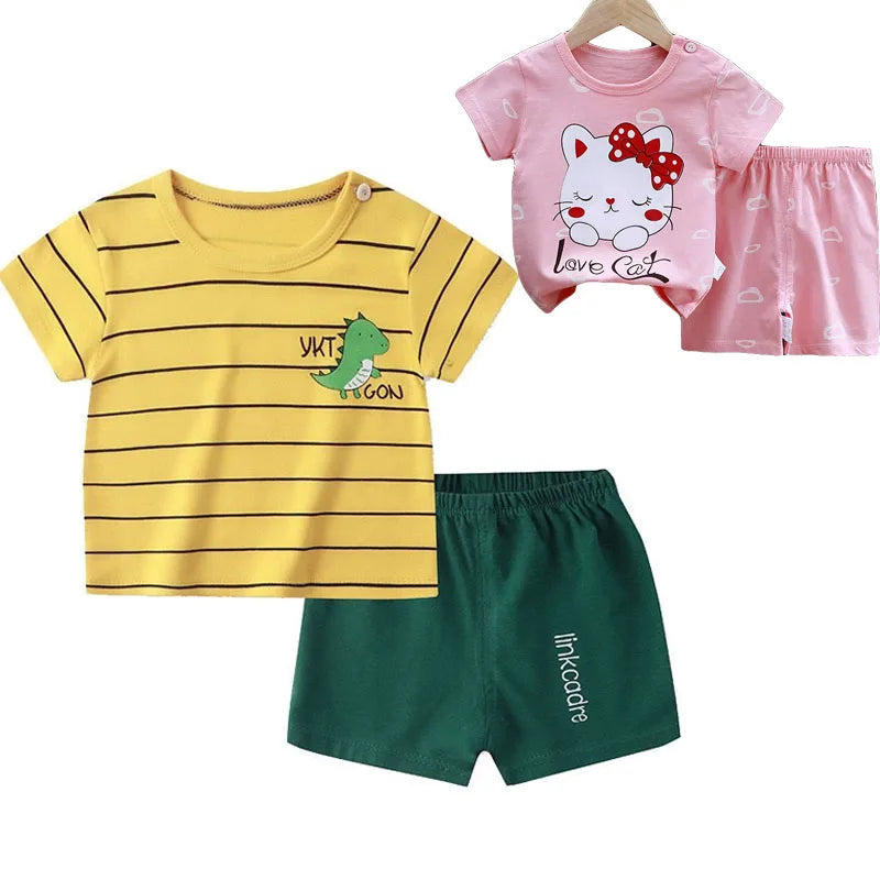 Kids' Cartoon T-Shirt & Shorts Set – Summer 2-Piece Outfit, Unisex (0–6Y)