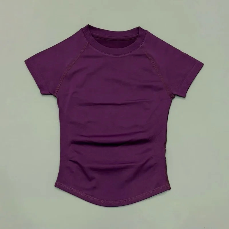 Short Sleeve Seamless Yoga Top Women Quick Dry Breathable Slim Fit Workout Gym Running Fitted Sports T-Shirt Activewear
