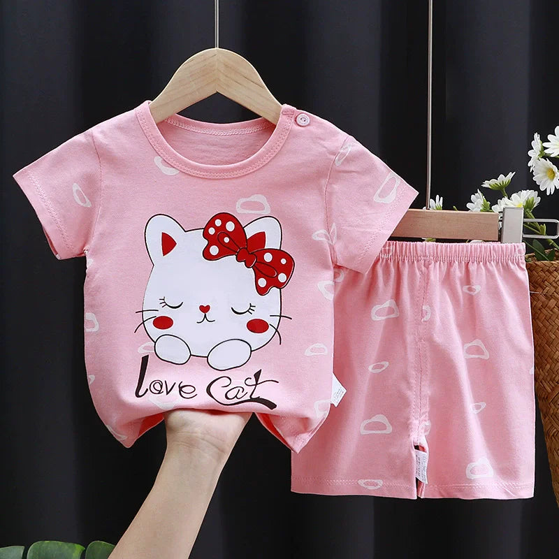 Kids' Cartoon T-Shirt & Shorts Set – Summer 2-Piece Outfit, Unisex (0–6Y)