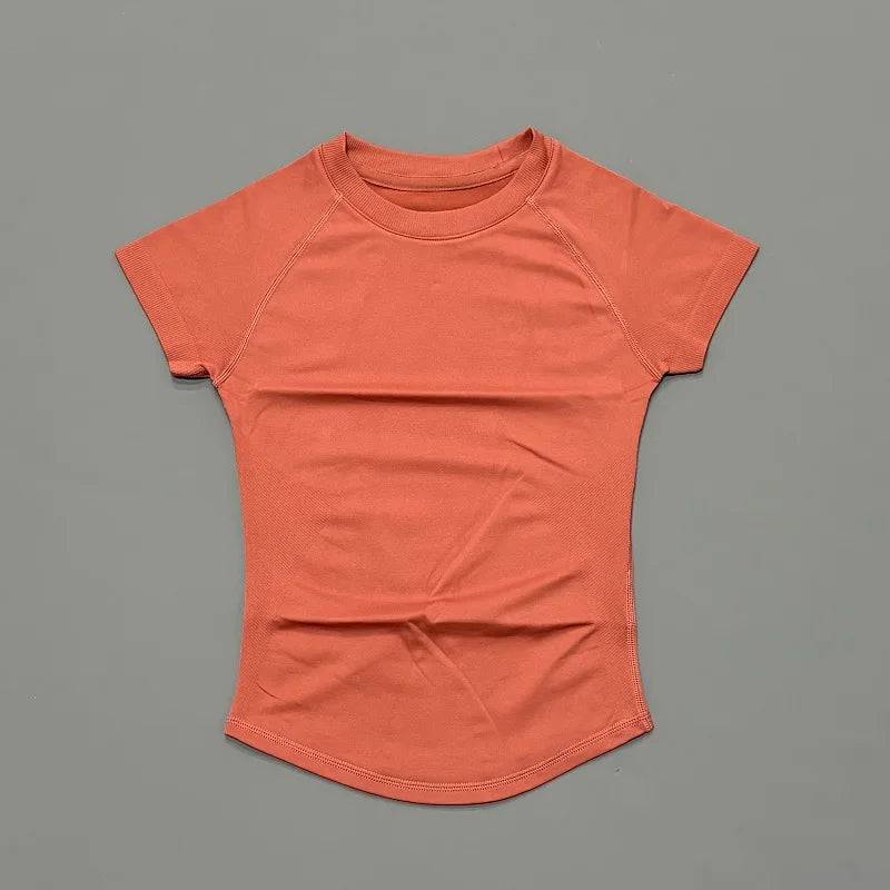 Short Sleeve Seamless Yoga Top Women Quick Dry Breathable Slim Fit Workout Gym Running Fitted Sports T-Shirt Activewear