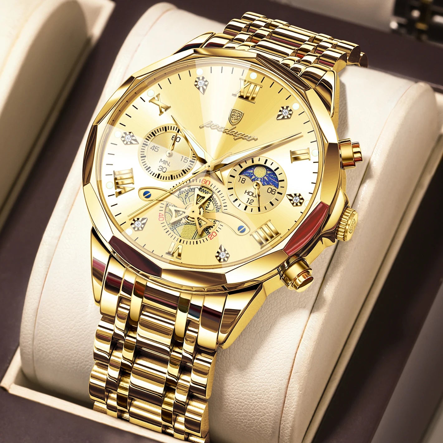POEDAGAR Luxury Men Clock Waterproof Luminous Chronograph Sport Man Wristwatch Stainless Steel Fahion Quartz Men's Watches Reloj