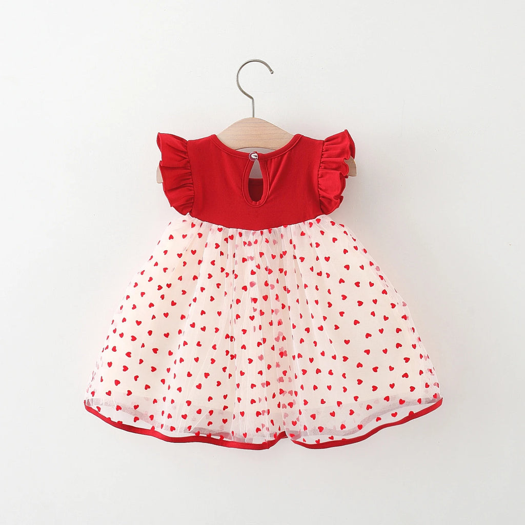 Baby Girl Red Heart Embroidered Tutu Dress – Mesh Bow Birthday Party Dress