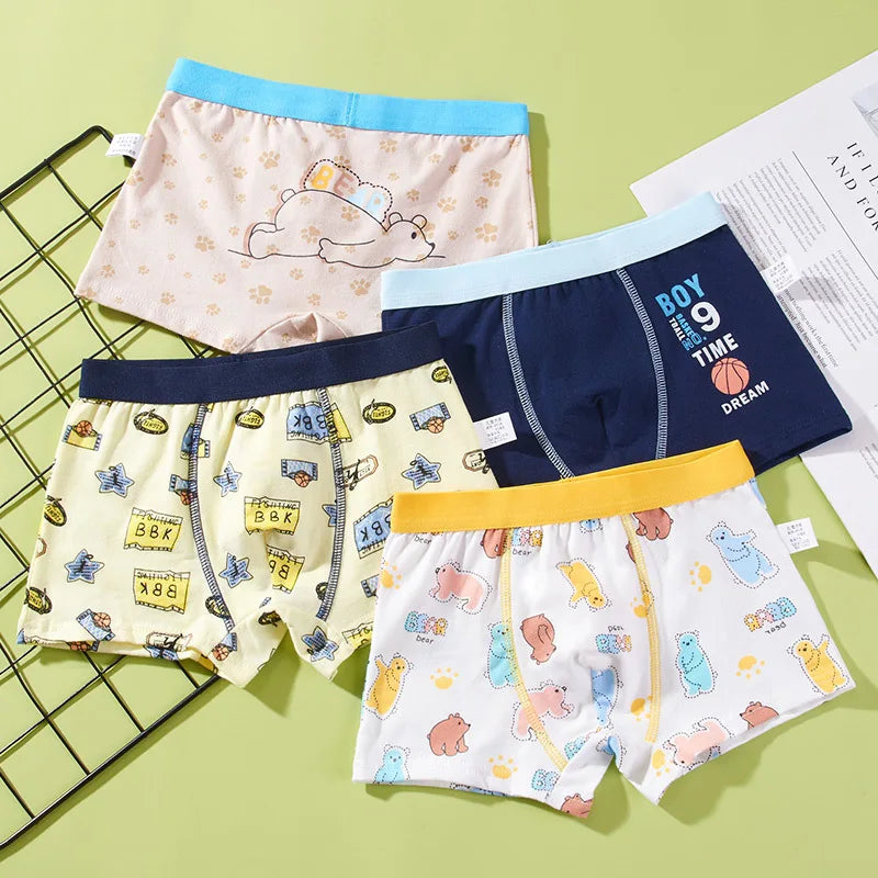 Boys' Cotton Boxer Briefs 4-Pack – Cartoon Print Kids Underwear (Ages 2–14)
