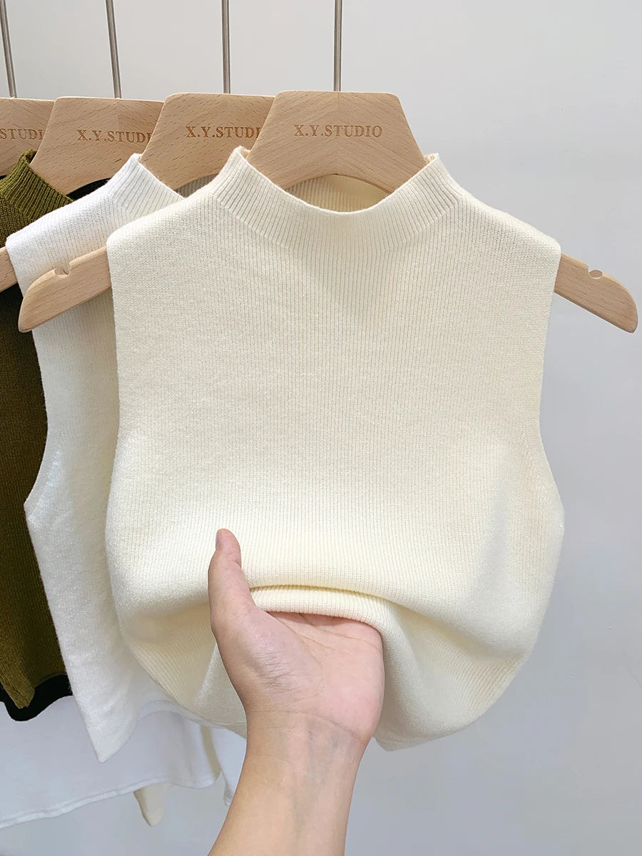 Women Knitted Tank Top Summer Fall Slim Sweater Short Sleeveless Solid Spring Autumn Sweaters Pullovers 2026