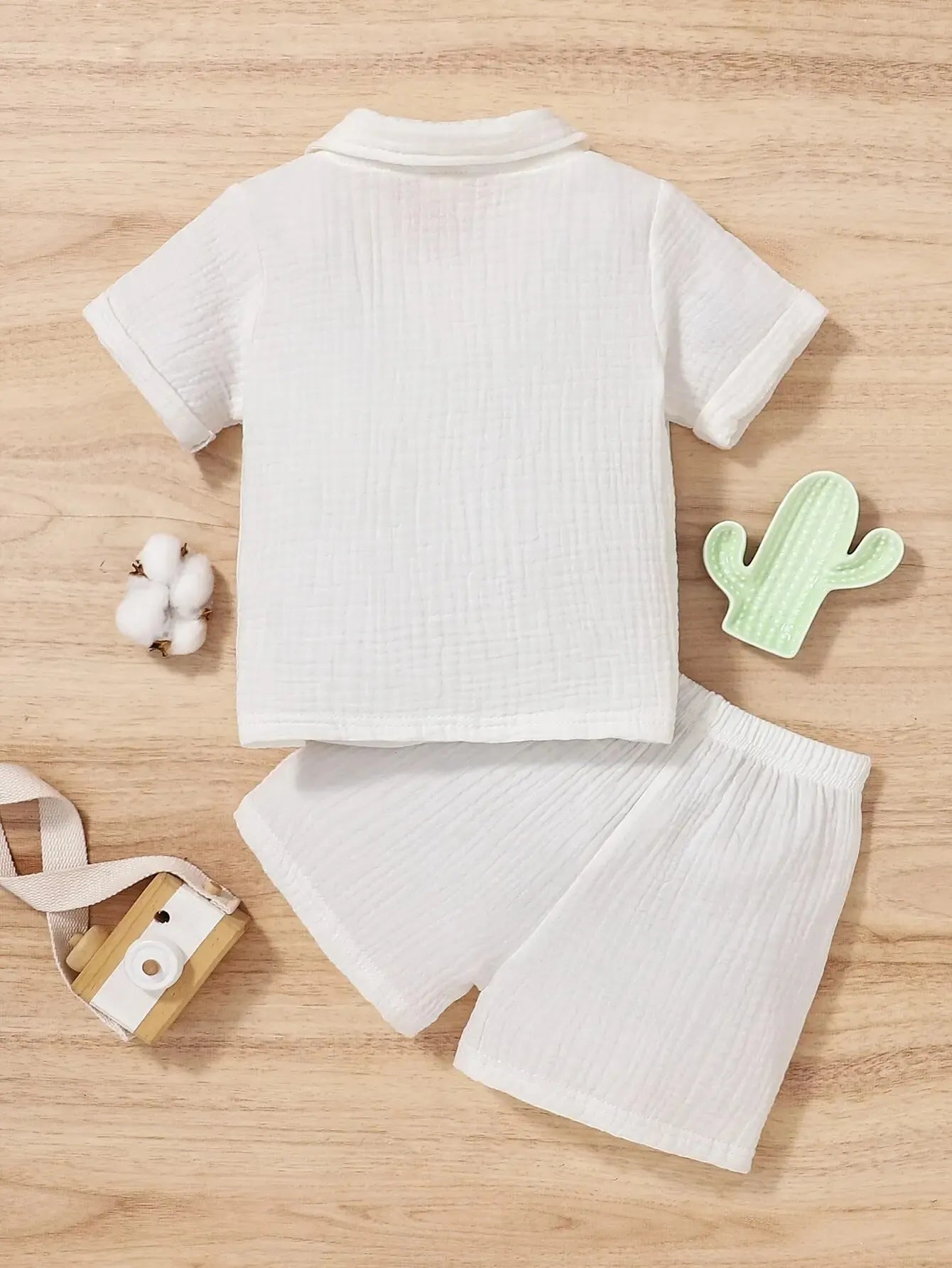 Kids' Cotton Shirt & Shorts Set – Solid Color Unisex Summer 2-Piece (0–3Y)
