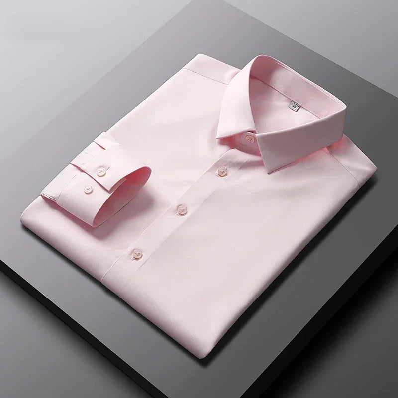 Men’s Business Casual Shirt – Long Sleeve Solid Color, Wrinkle Free, All‑Season