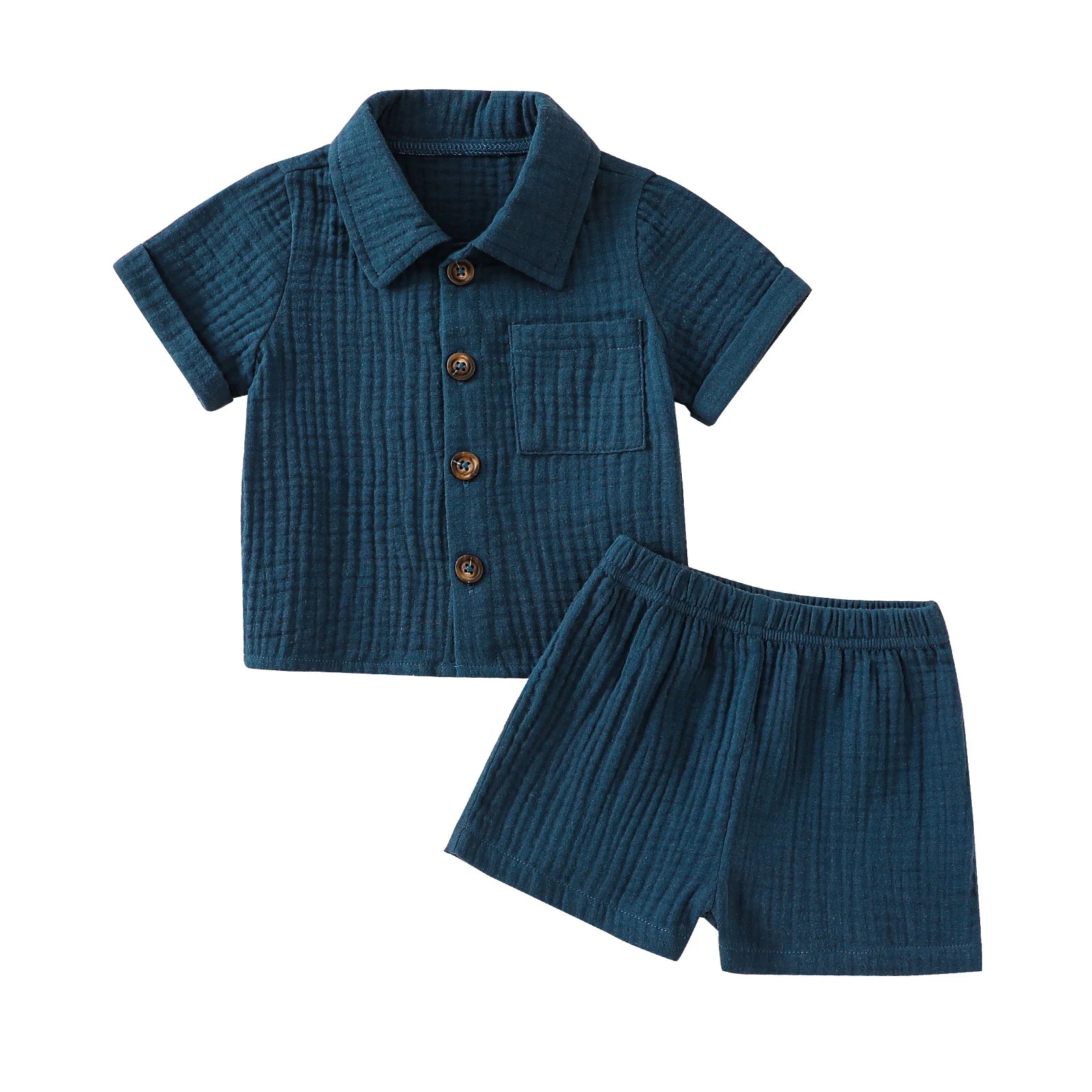 Toddler Baby 2-Piece Summer Set – Button Down Lapel Shirt & Shorts (0–3Y)