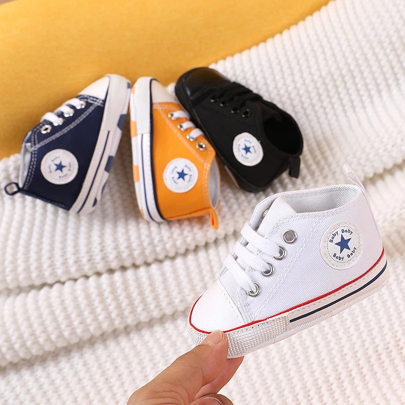 Baby Canvas Sneakers – Star Print Anti-Slip First Walkers (0–18M)