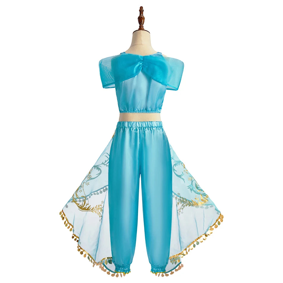 Girls' Jasmine Arabian Princess Costume – Sequin Dress for Halloween & Carnival (Sizes 100–150)