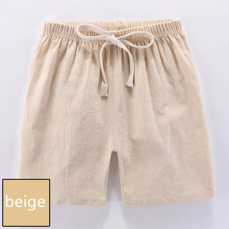 Kids' Beach Shorts – Candy Color Cotton Linen, Breathable Unisex (100–160cm)
