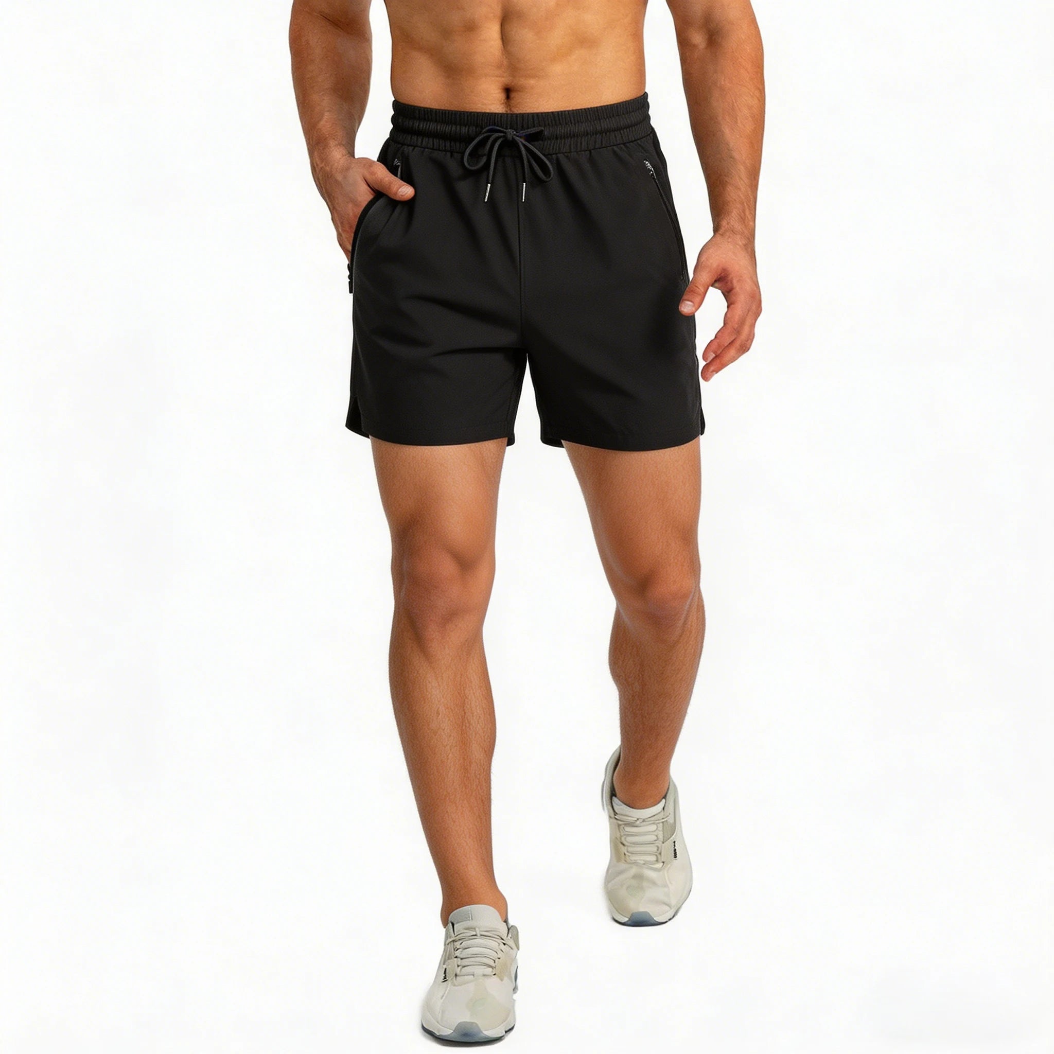 Men’s Quick Dry Running Shorts – Drawstring & Zip Pockets, Athletic Gym Wear