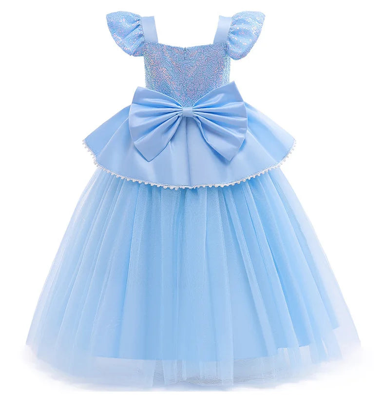 Girls' Cinderella Sequin Princess Dress – Costume with Crown & Gloves (2–10Y)