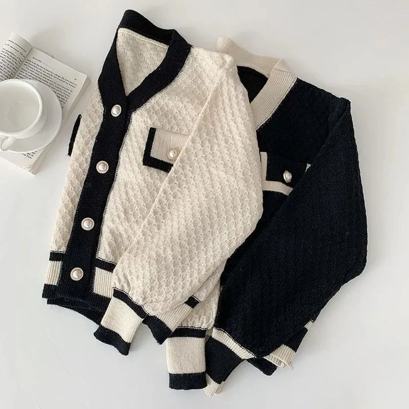 Women’s Korean Knit Cardigan – Loose Long Sleeve Vintage Sweater Coat