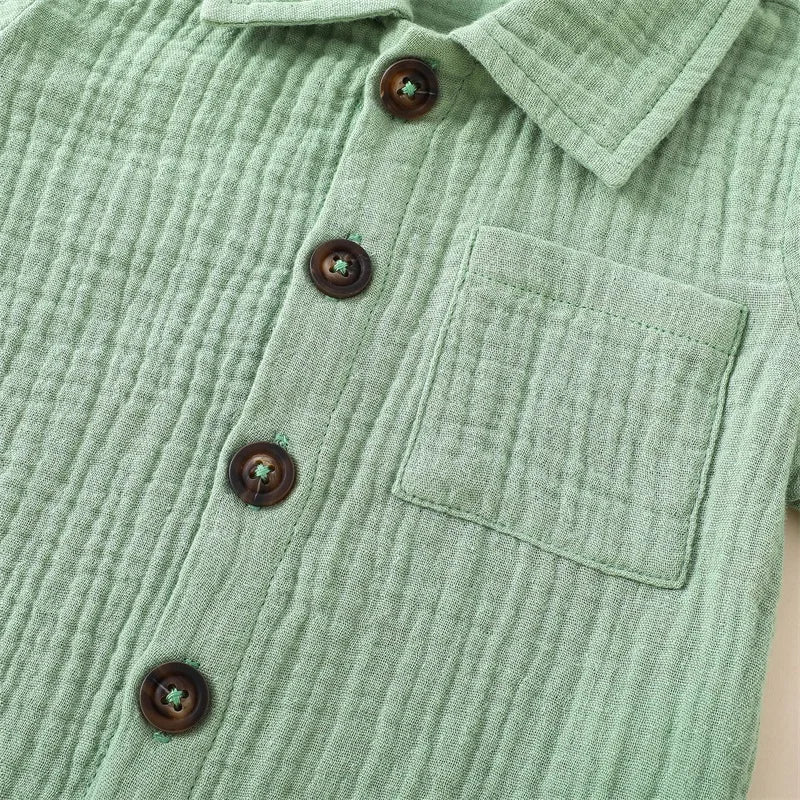 Toddler Baby 2-Piece Summer Set – Button Down Lapel Shirt & Shorts (0–3Y)