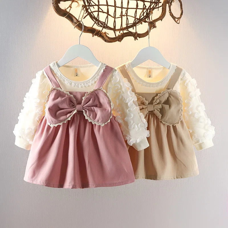 Baby Girl Winter Princess Dress – Lace Bow Puff Sleeve A-Line (0–2Y)