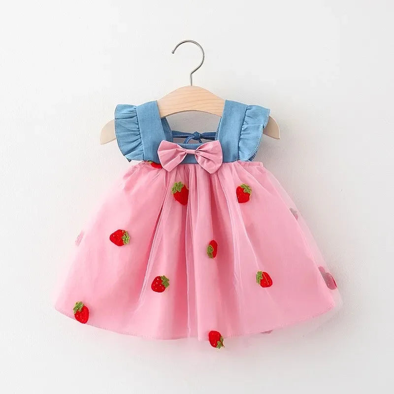 Baby Girl Lace Cherry Dress – Puff Sleeve Flower Girl Wedding Dress