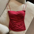 Women's Built-In Bra Halter Tank Top – Korean Style Stretch Cami (Beach & Casual)
