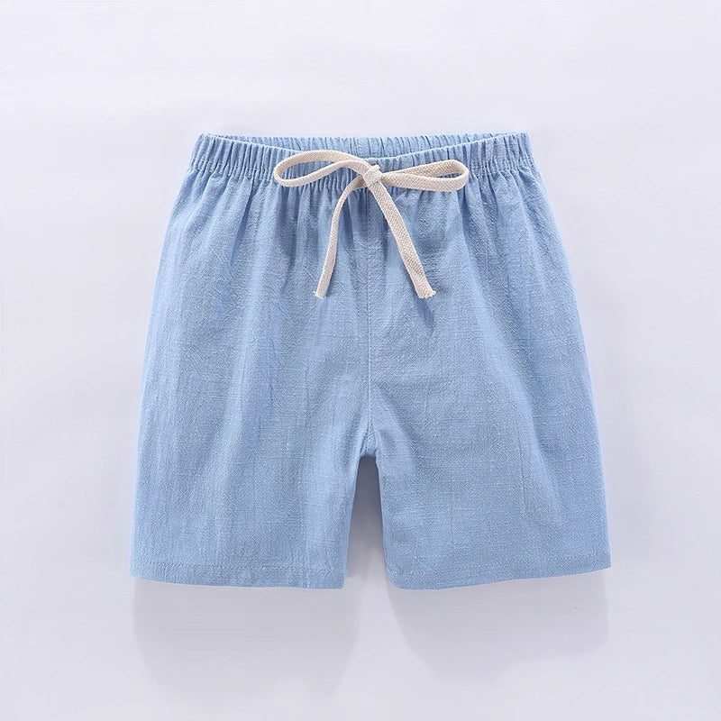 Kids' Beach Shorts – Candy Color Cotton Linen, Breathable Unisex (100–160cm)