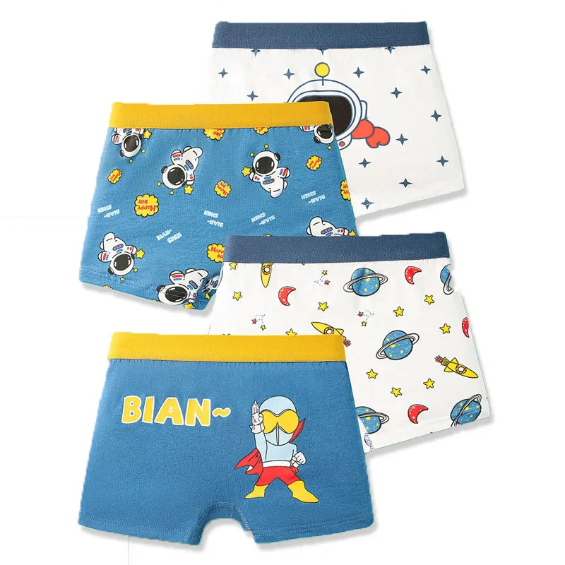 Boys' Cotton Boxer Briefs 4-Pack – Fun Print Kids Underwear (Ages 3–14)