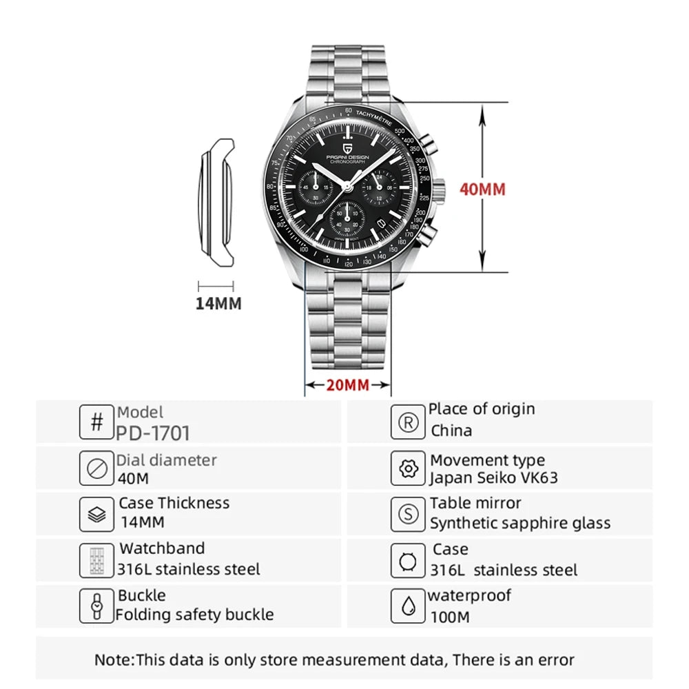 PAGANI DESIGN Moon Mens Watches Quartz Automatic Watch Men Luxury Sports VK63 Chronograph Waterproof Sapphire Reloj Hombre 2025