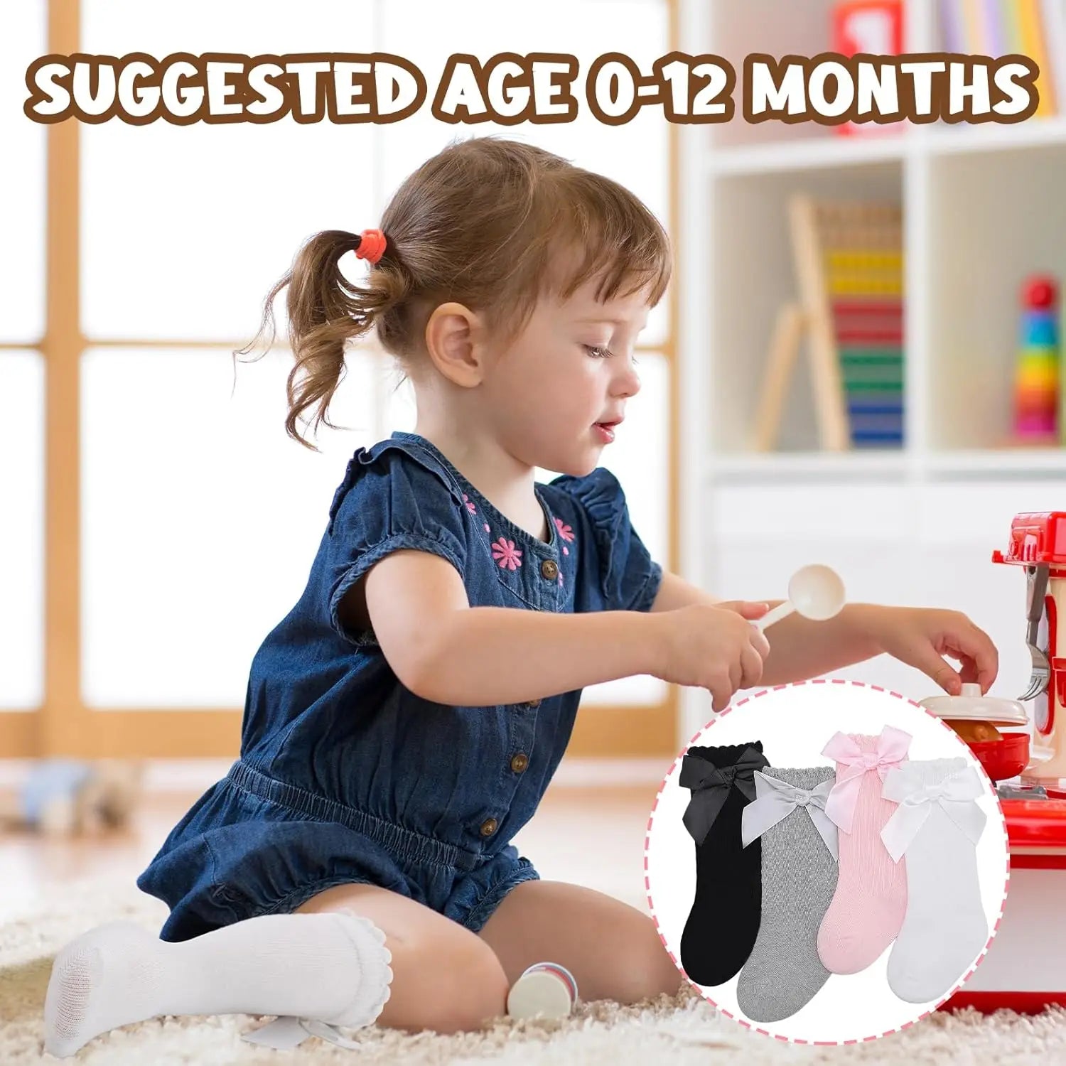 Baby Girl Knee High Socks with Bow Ruffles – Soft Cotton Toddler Stockings