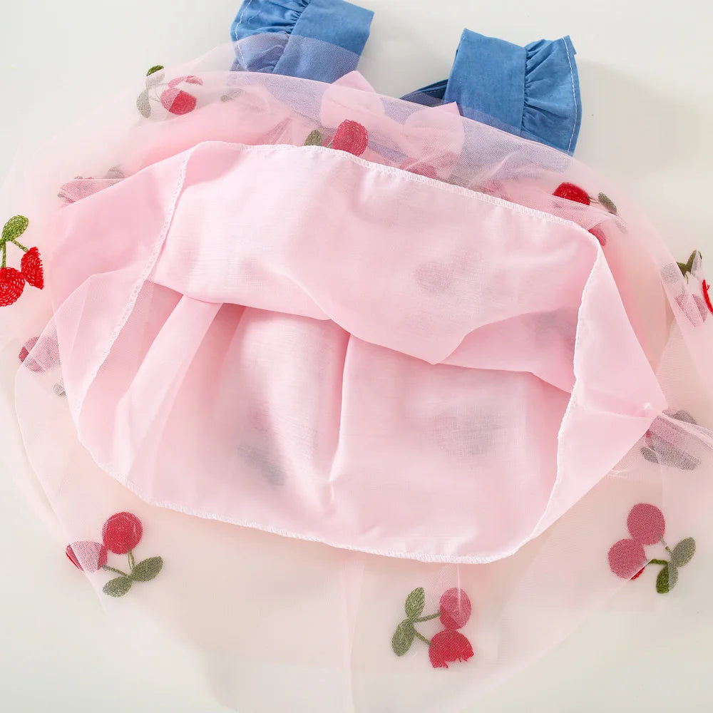 Baby Girl Lace Cherry Dress – Puff Sleeve Flower Girl Wedding Dress