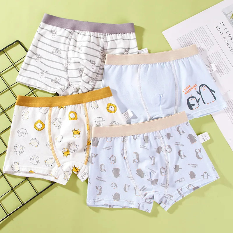 Boys' Cotton Boxer Briefs 4-Pack – Cartoon Print Kids Underwear (Ages 2–14)
