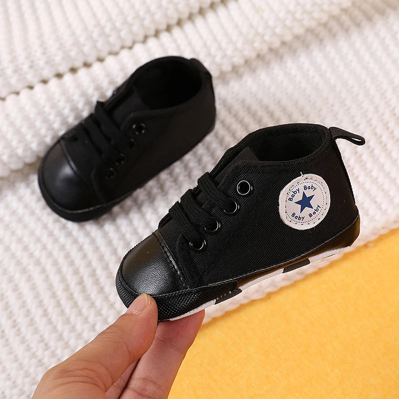 Baby Canvas Sneakers – Star Print Anti-Slip First Walkers (0–18M)