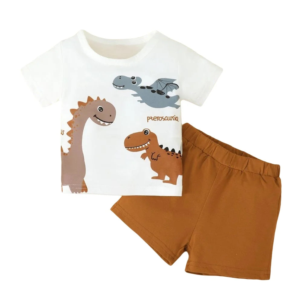 Baby Boy 2-Piece Dinosaur Set – Short Sleeve Top & Shorts (0–3 Years)