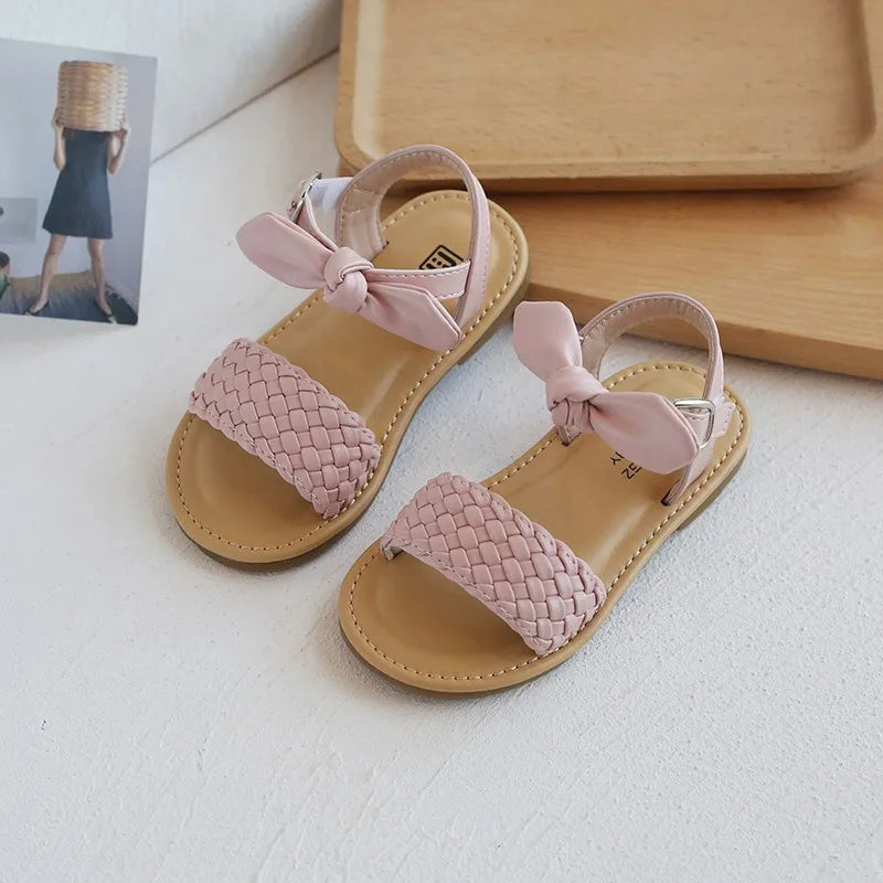 Girls' Bowtie Flat Sandals – Bohemia Style Open Toe Non-Slip Kids Flats (EU 21–30)